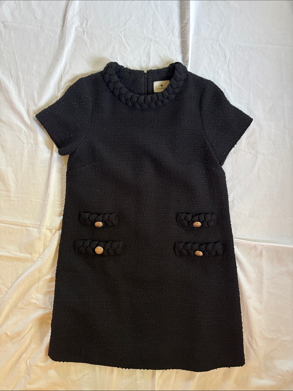 Tuckernuck Black Tweed Short-Sleeve Dress with Braided Trim